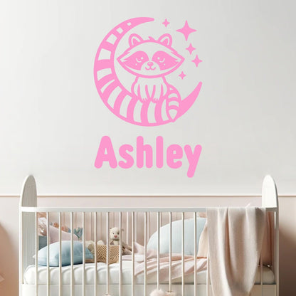 Racoon Nursery Wall Decal - Animals Wall Stickers - Personalized Name Decal for Kids Room - Racoon Stickers with Personalized Name