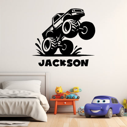 Monster Truck Room Decor for Boys - Custom Decals for Walls - Custom Name Stickers for Wall - Custom Monster Truck Wall Stickers