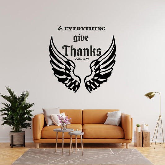 Religious Wall Decal Quote with Wings Painting - Wings Painting Christian Wall Stickers Quote Sign - Wall Decal Bible Verse Inscription with Wings Drawing