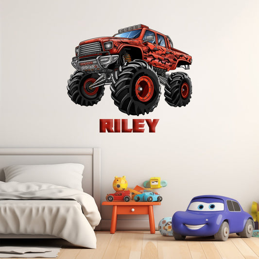 Monster Truck Decals for Wall - Colored Monster Truck Vinyl Decal - Colorfull Monster Truck Wall Decals - Personalized Wall Decal for Boys