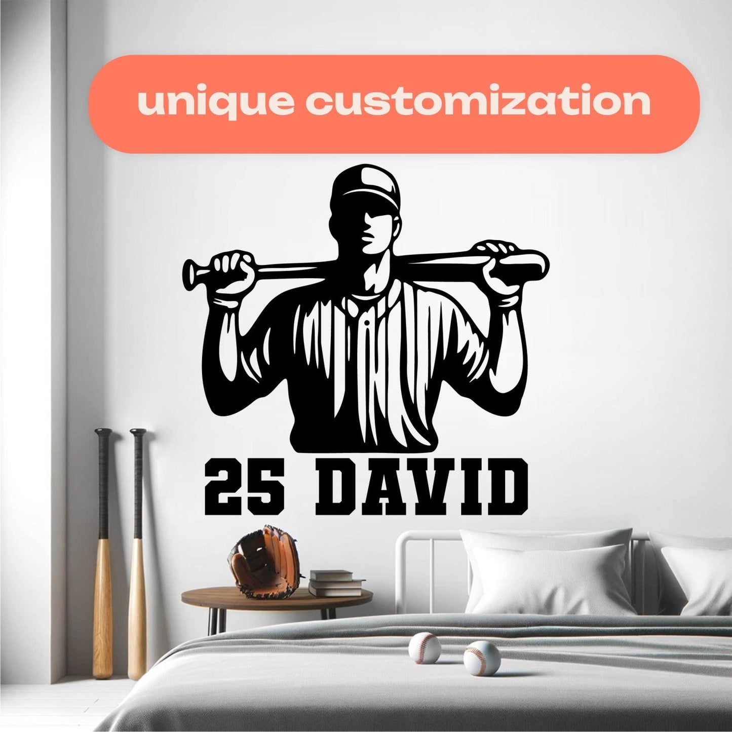 Baseball Wall Decals for Boys Room - Personalized Baseball Name Sticker - Custom Baseball Wall Decals - Sports Wall Decals for Boys Room