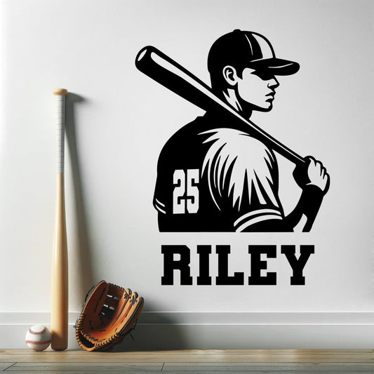 Personalized Baseball Wall Decal - Custom Name Decals for Walls Boys - Vinyl Wall Decal with Baseball Player - Custom Name Decor for Bedroom