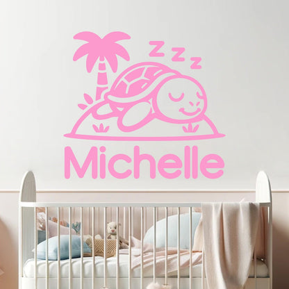 Sea Turtle Wall Stickers - Personalized Nursery Wall Stickers - Custom Name Decal with Cute Animals - Custom Name Wall Decal - Sea Turtle Vinyl Decal