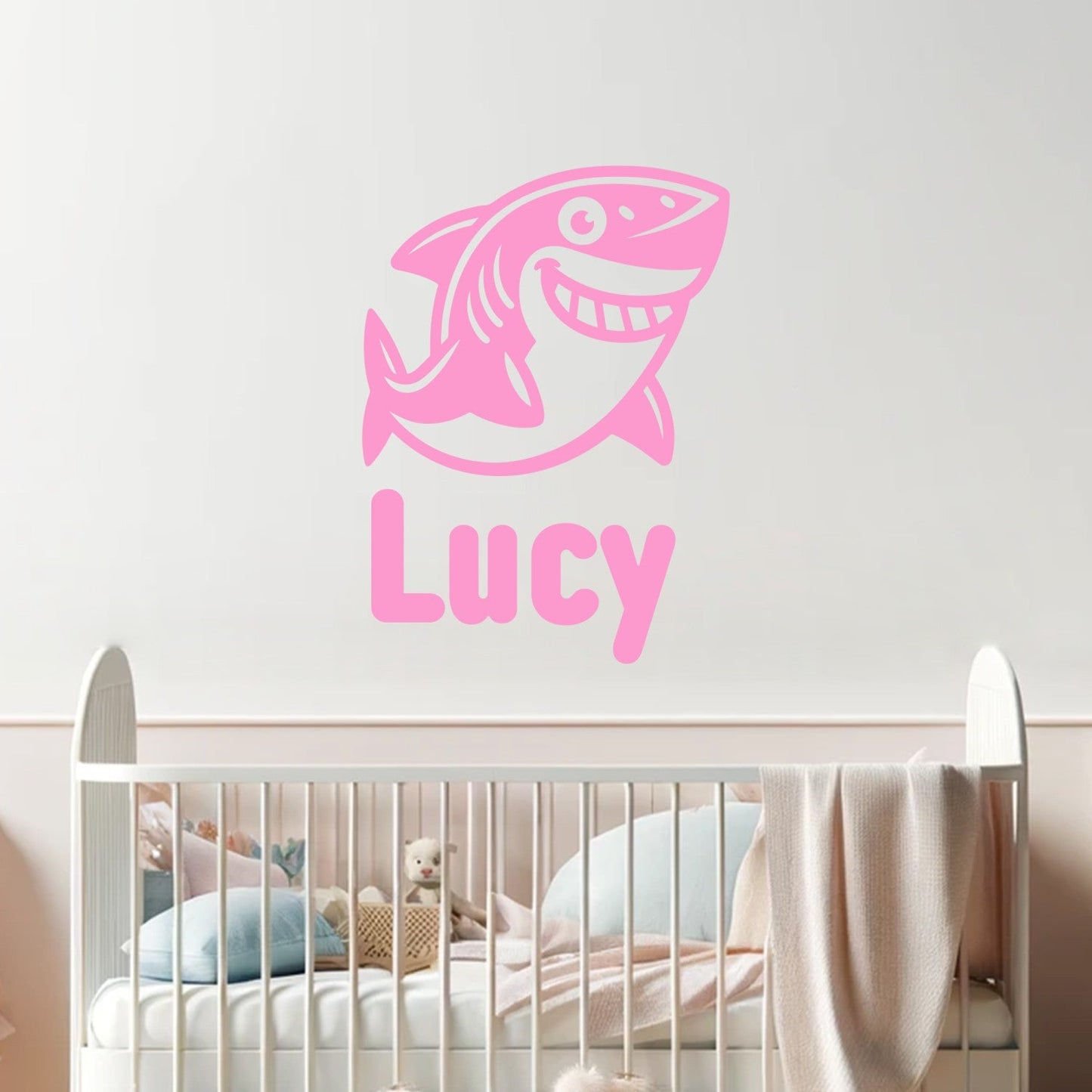 Nursery Wall Decal with Animal Stickers - Nursery Decals for Kids Room Decor - Personalized Name Decal - Cusrtom Shark  Stickers for Wall with Name