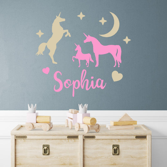 Personalize Unicorn Wall Designs with Kid's Name - Unicorn Family Wall Decals for Room Decor -  Adorn Your Space with a Cute Unicorn Family