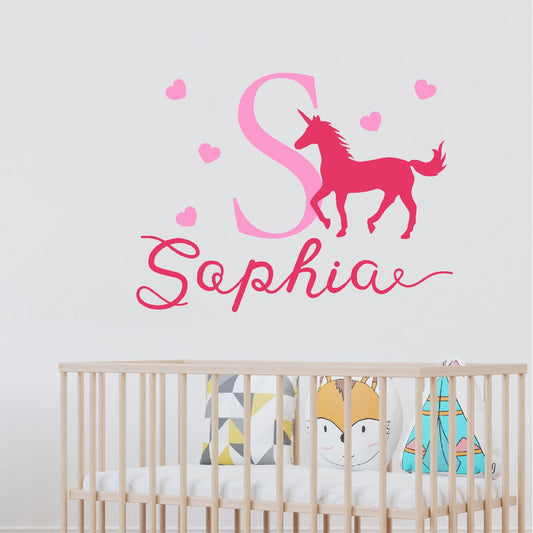 Unicorn Monogram Wall Decals - Personalized Vinyl Stickers Featuring Custom Name - Custom Unicorn Decal Designs for a Magical Touch in Kids Room