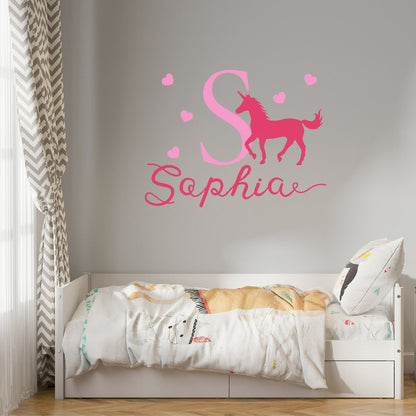 Unicorn Monogram Wall Decals - Personalized Vinyl Stickers Featuring Custom Name - Custom Unicorn Decal Designs for a Magical Touch in Kids Room