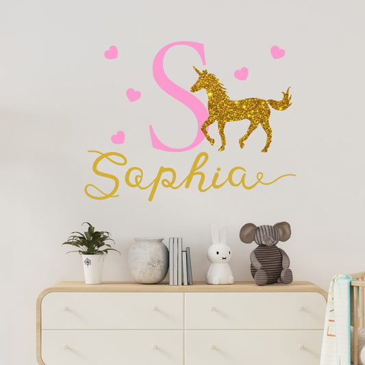 Personalized Unicorn Name Wall Decal - Personalized Vinyl Stickers Featuring Custom Name and Monogram - Unique Unicorn Designs For Girls Room