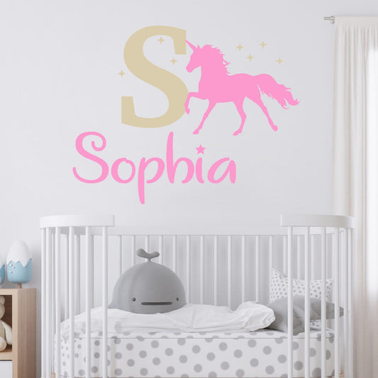Cute Unicorn Monogram Wall Decals - Custom Unicorn Decall Design  for Magical and Whimsical Ambiance - Personalized Vinyl Stickers with Custom Name