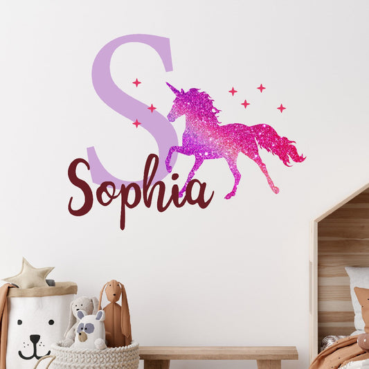 Personalized Unicorn Wall Stickers with Monogram - Custom Vinyl Stickers with Kid's Name - Unicorn Wall Name Sticker for Girl's Room
