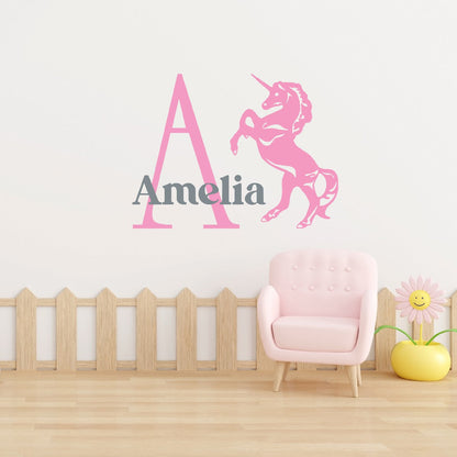 Customize Unicorn Monogram Wall Decals - Personalized Vinyl Stickers Featuring Custom Name - Custom Unicorn Decal Designs for a Magical Look