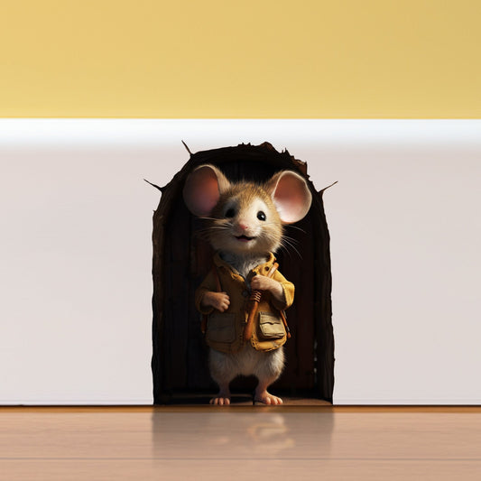 Mouse Hole Wall Sticker -  Mouse House 3D Wall Stickers - Mouse in the Wall Decal - 3d Mouse Wall Decal Sticker - Mouse Reading Sticker