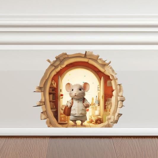 3D Mouse House Wall Stickers - Fun and Whimsical Mouse Hole Wall Decals - Cartoon Mouse Hole Sticker - 3d Mouse Wall Stickers